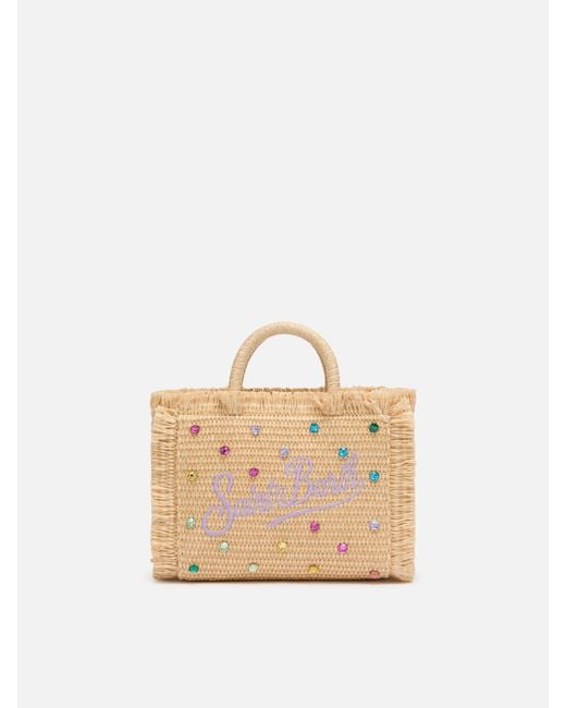 Mc2 Saint Barth Natural Mini Vanity Straw Effect Bag With Rhinestone Embellishment