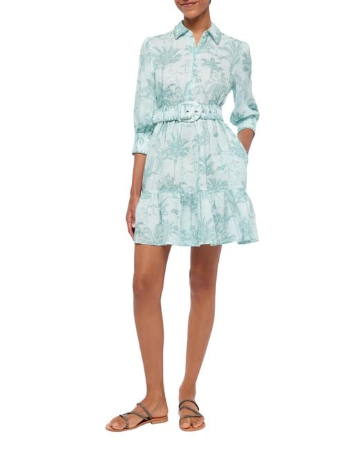 Mc2 Saint Barth Blue Daisi Toile De Jouy Linen Dress