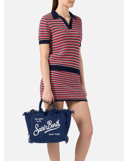 Solid Color Linen Colette Bag di Mc2 Saint Barth in Blue
