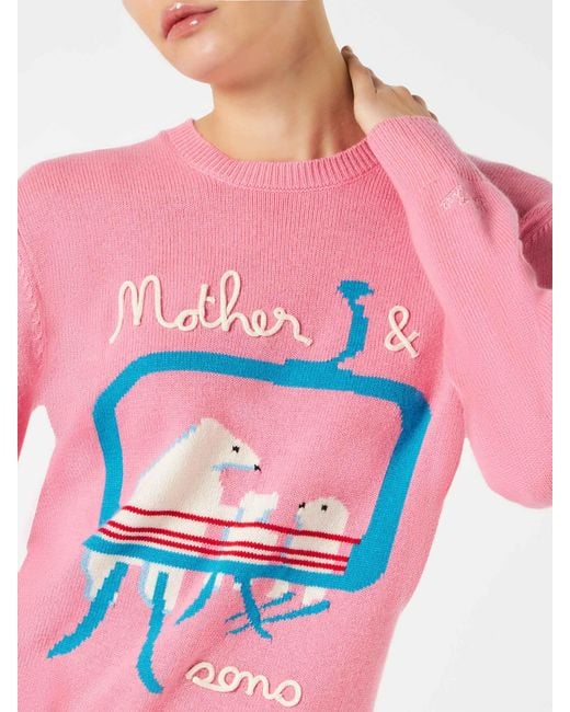 Mc2 Saint Barth Pink New Queen Sweater With Bears Embroidery And Mother & Sons Lettering