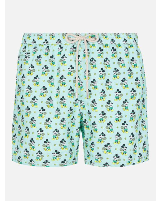 Mc2 Saint Barth Green Lightweight Fabric Swim Shorts Lighting With Mickey Mouse Print