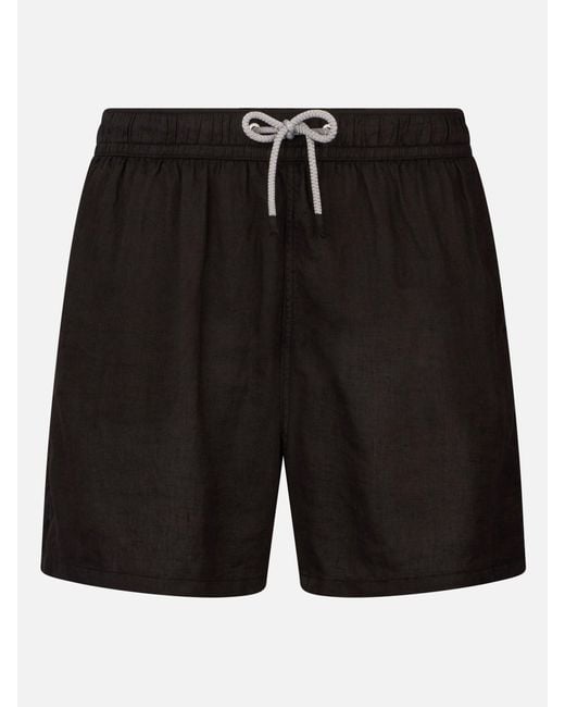 Mc2 Saint Barth Black Mid-Length Linen Swim-Shorts Gustavia Swimshort