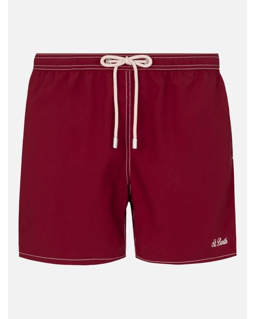 Mc2 Saint Barth Red Burgundy Mid-Length Classic Light Swim Shorts Patmos Swimshort