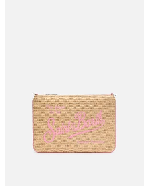 Mc2 Saint Barth White Parisienne Straw Effect Pouch Bag With Details Pochette