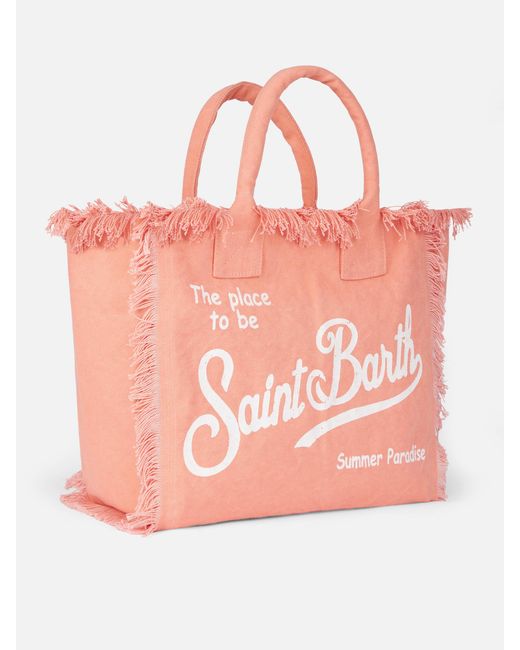 Mc2 Saint Barth Pink Peach Cotton Canvas Vanity Tote Bag
