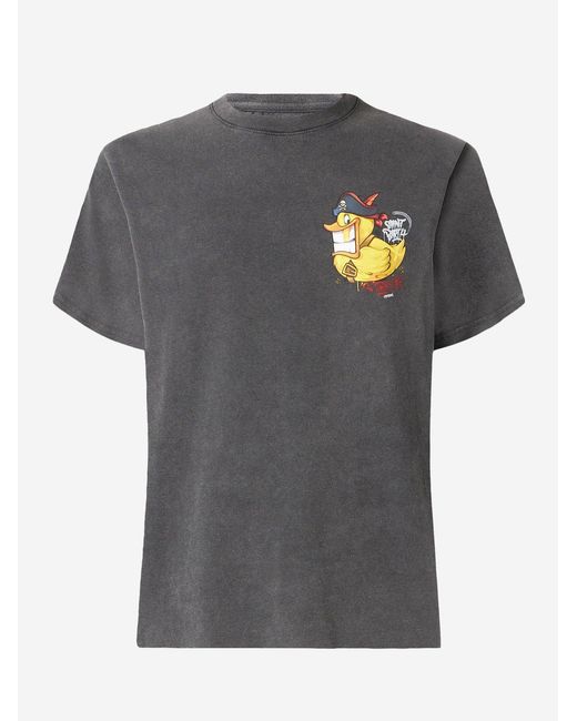 Mc2 Saint Barth Gray Cotton T-Shirt With Captain Duck Front And Back Print for men
