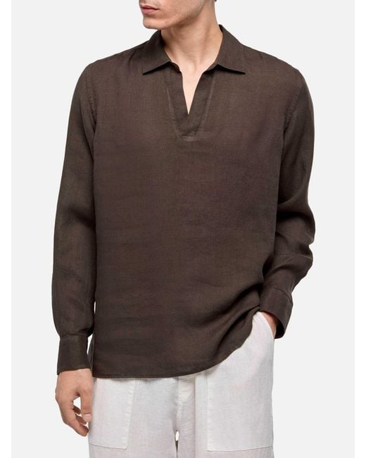 Mc2 Saint Barth Brown Linen Polo Shirt Ventotene for men