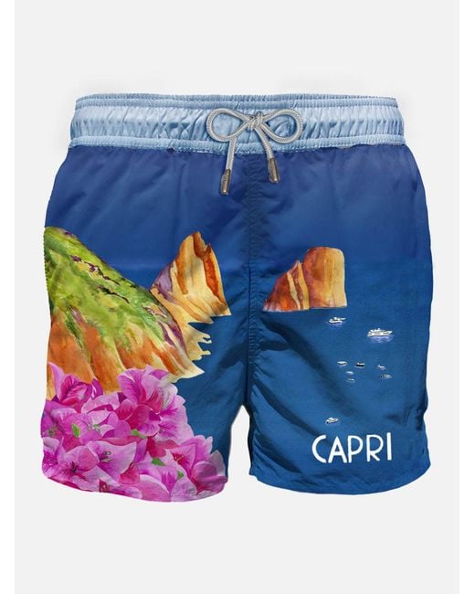 Mc2 Saint Barth Blue Swim Shorts With Capri Print Swimshort