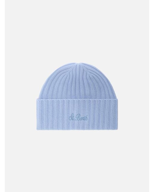 Mc2 Saint Barth Blue Wengen Beanie Light Cashmere With St. Barth Embroidery On The Turn-Up Hat