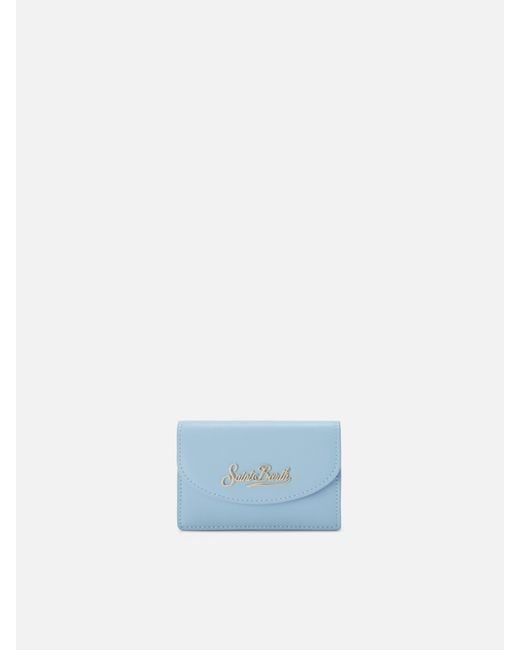 Mc2 Saint Barth Blue Light Smooth Leather Card Holder With Metal Logo Small Accessories
