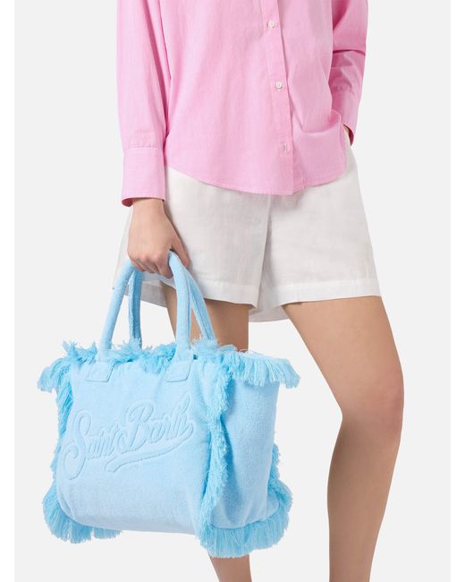 Light Solid Color Terry Effect Vanity Regular Bag di Mc2 Saint Barth in Blue