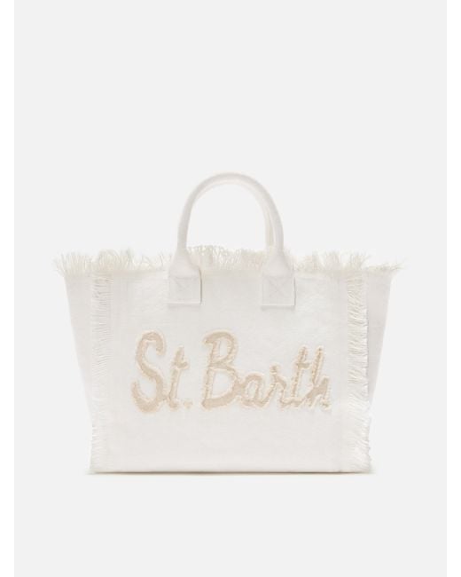 Mc2 Saint Barth White Colette Canvas Bag With Fabric Logo Patch