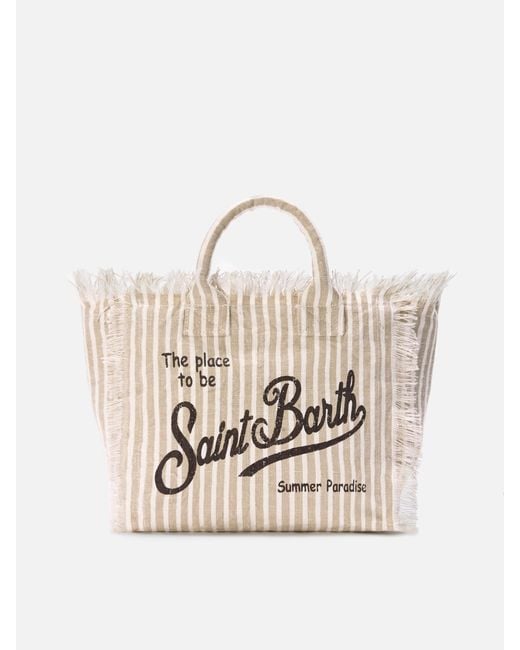 Mc2 Saint Barth Natural Colette Linen Striped Bag And