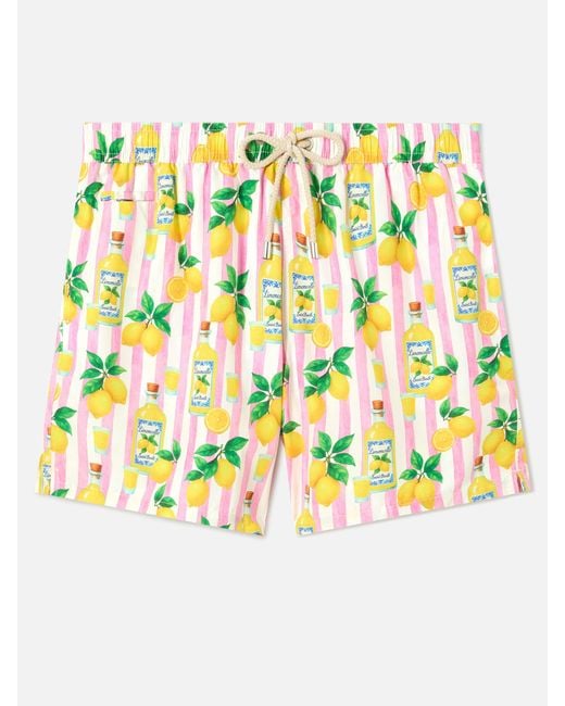 Mc2 Saint Barth Gray Striped Lighting Swim Shorts With All-Over Limoncello Print __Single__ Swimshort