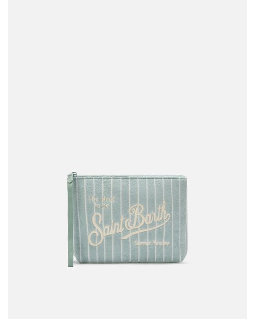 Aline Terry-Effect Pouch With Striped Embossed Pattern di Mc2 Saint Barth in Blue