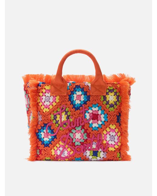 Mc2 Saint Barth Red Vanity Crochet Shoulder Bag With Pattern