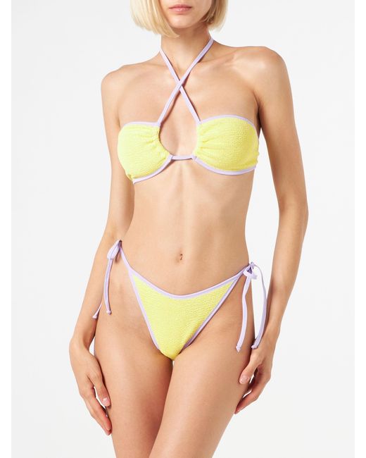 Mc2 Saint Barth Yellow Desiree Crinkle Bandeau Bikini