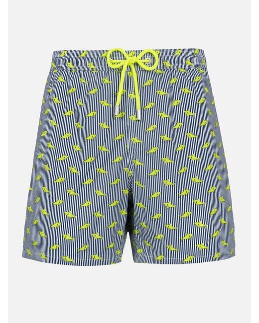 Mc2 Saint Barth Blue Comfort Light Classic Stretch Swim Shorts With Sharks Print Swimshort