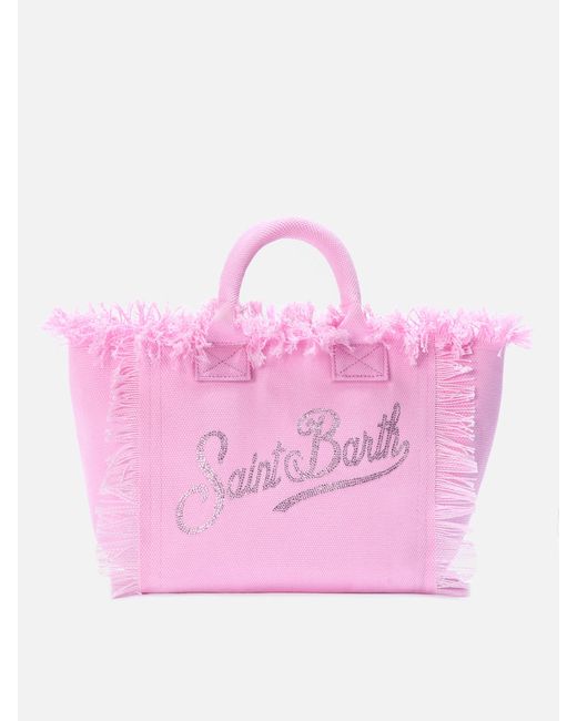 Mc2 Saint Barth Pink Canvas Colette Bag With Rhinestone Logo