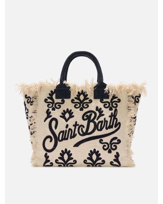 Mc2 Saint Barth Multicolor Canvas Vanity Regular Bag With Lily Tufting Embroidery __Single__