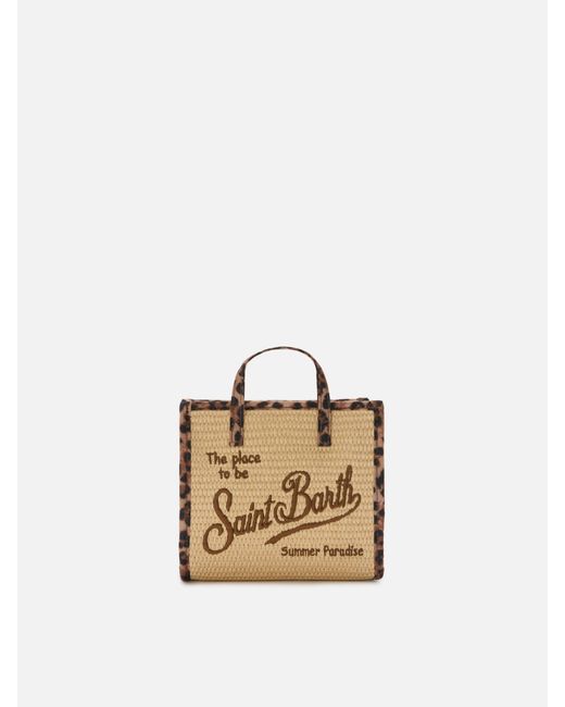 Mc2 Saint Barth Metallic Vivian Mini Straw Effect Bag With Leopard Trims