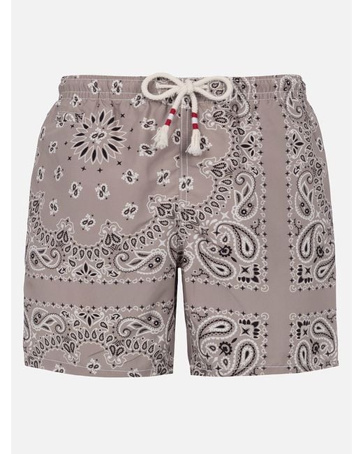 Mc2 Saint Barth Gray Mid-Length Swim-Shorts Caprese With Bandanna Print Swimshort