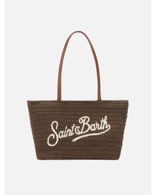 Mc2 Saint Barth White Crochet Tote Medium Bag With Embroidered Logo