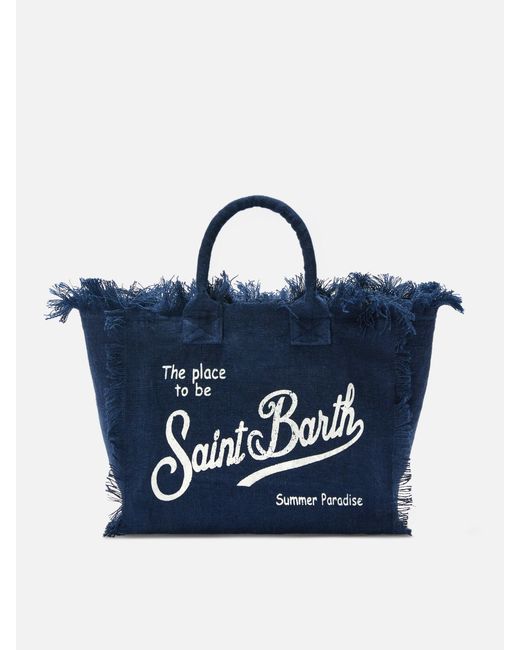 Solid Color Linen Colette Bag di Mc2 Saint Barth in Blue
