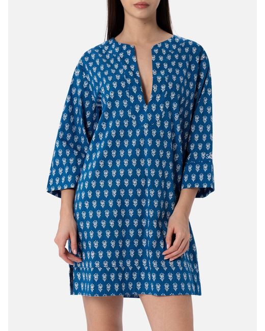Mc2 Saint Barth Blue Macha Cotton Buti Print Dress