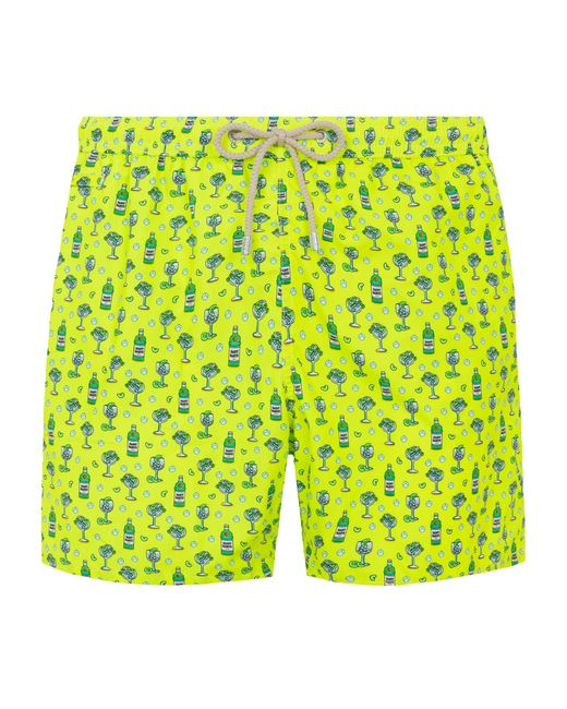 Mc2 Saint Barth Yellow Lightweight Fabric Swim Shorts Lighting With Cocktail Print Swimshort