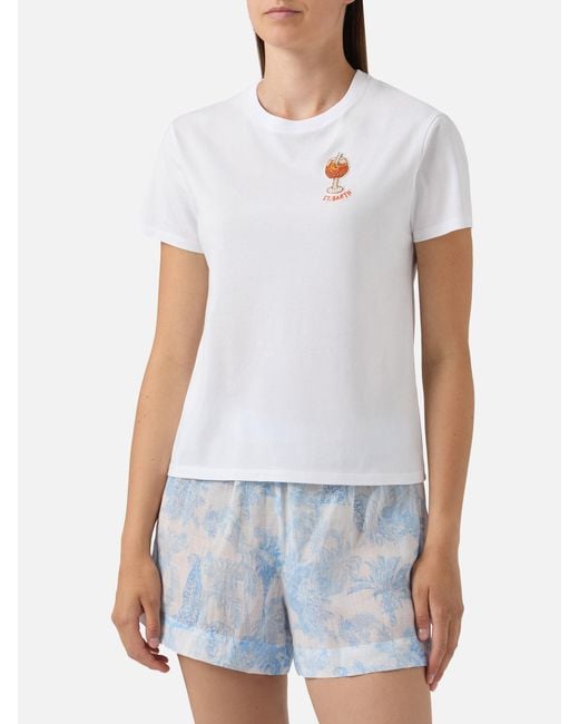 Mc2 Saint Barth White Emilie T-Shirt With Cocktail Bead Embroidery