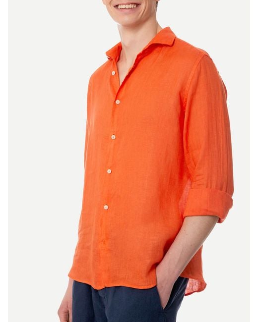 Mc2 Saint Barth Orange Water Linen Pamplona Shirt