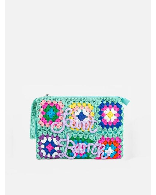 Mc2 Saint Barth White Parisienne Water Crochet Pouch Bag With Saint Barth Embroidery Pochette