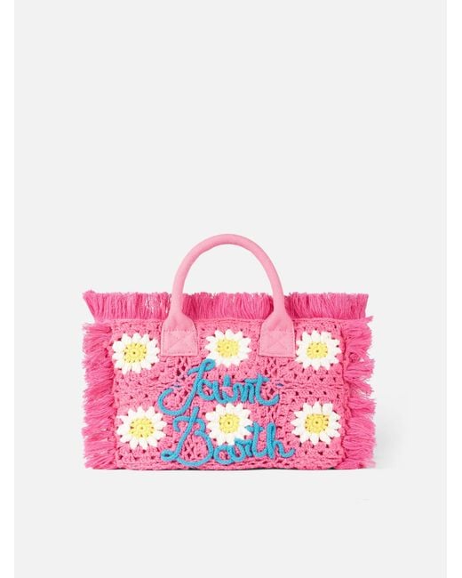 Mc2 Saint Barth Pink Colette Handbag With Crochet Flower Patches