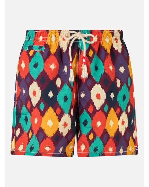 Mc2 Saint Barth Red Mid-Length Ikat Swim-Shorts Caprese Swimshort