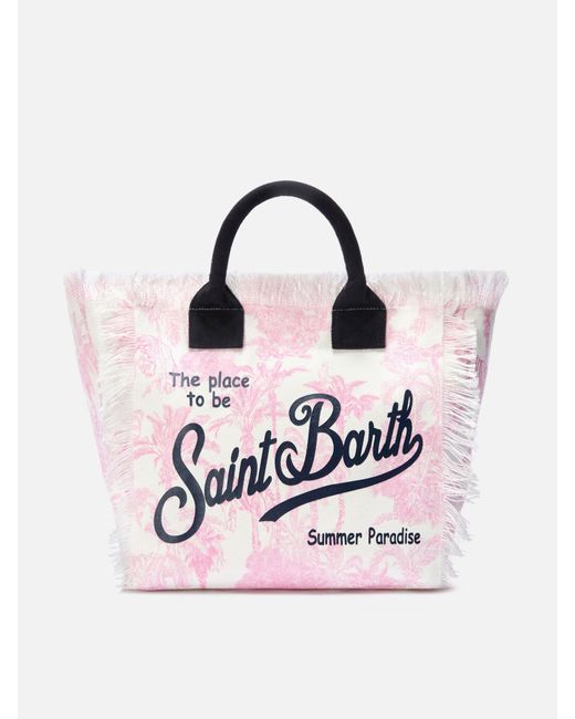 Mc2 Saint Barth Pink Regular Vanity Canvas Bag With Toile De Jouy Print