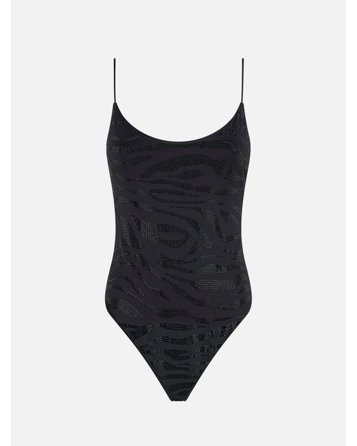 Mc2 Saint Barth Black Cecille Zebra Rhinestone One-Piece Swimsuit One Piece