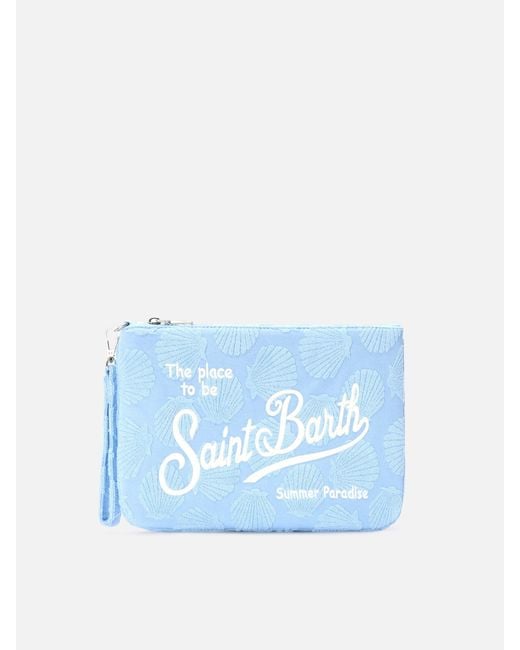 Mc2 Saint Barth Blue Parisienne Sponge Terry-Effect Pouch With Embossed Shell Pattern And Removable Strap Pochette