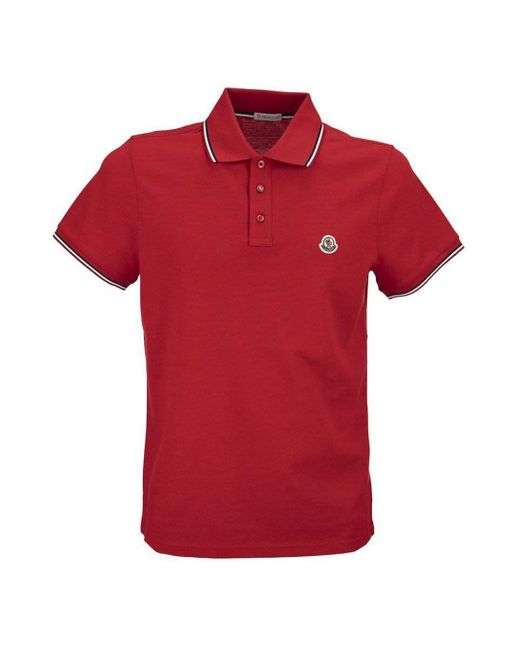 Moncler Cotton Polo Shirt in Red for Men | Lyst