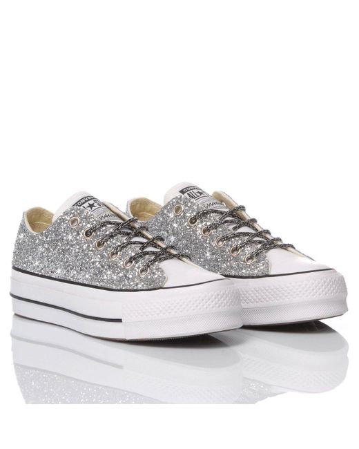 silver glitter ox converse