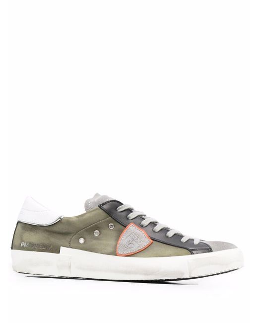 La Rue of Philippe Model - Split leather sneakers with tissue yokes and  polyurethane foam sole, grey/white/pink, 35mm for women