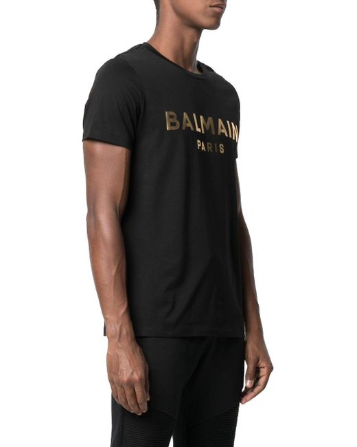 Balmain Cotton Metallic Logo Print T-shirt in Nero (Black) for Men 