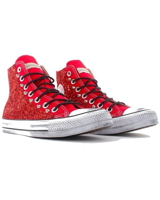 Converse Glitter Hi Top Sneakers in Red
