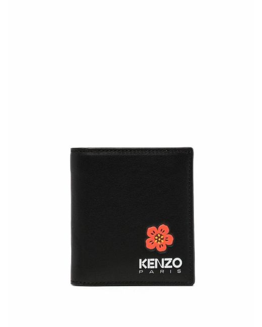 KENZO Leather Flower Logo Bifold Wallet in Black for Men Save 24
