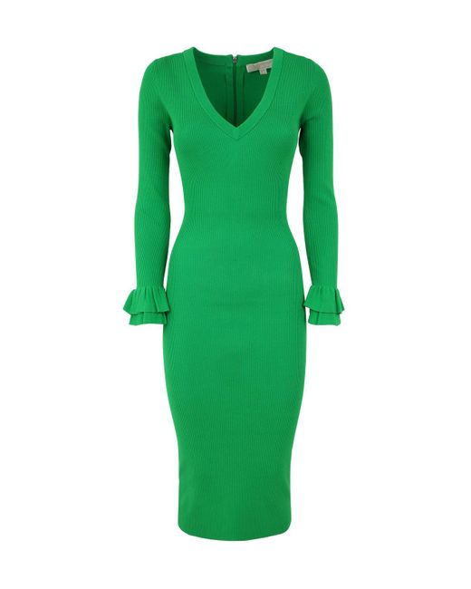 MICHAEL Michael Kors V-neck Dress With Volant in Green | Lyst