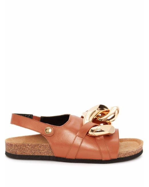 JW Anderson Leather Chain Flat Sandals in Brown - Save 32% - Lyst