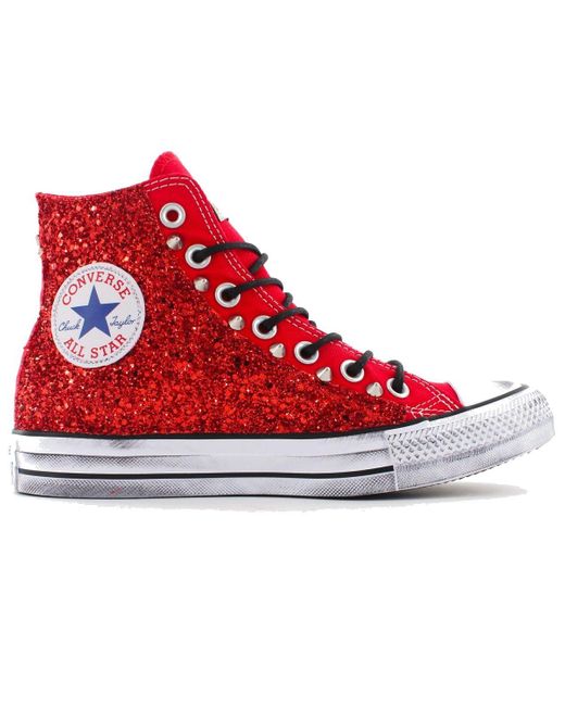 Converse Glitter Hi Top Sneakers in Red | Lyst Australia
