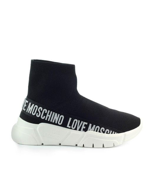 Love Moschino Sneaker Calza Nera Logo Argento in Nero (Black) - Save 16 ...