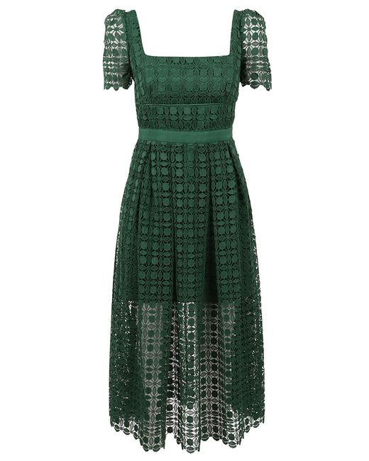 Self-Portrait Green Petal Lace Midi Dress | Lyst