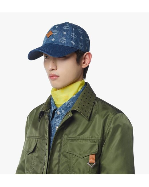 MCM Blue Classic Cap In Monogram Denim Jacquard for men